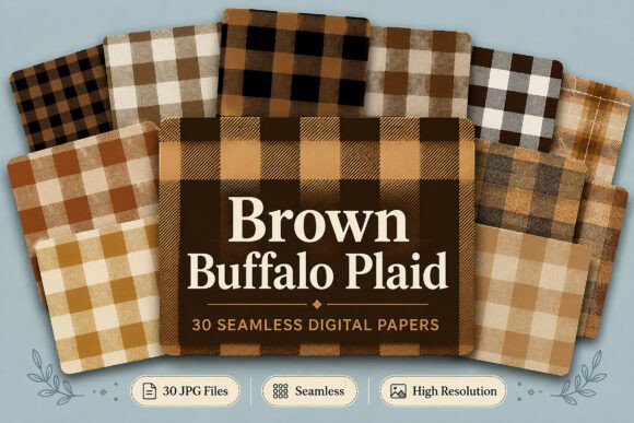 Download Brown Buffalo Plaid Digital Papers Set - Buffalo Collection