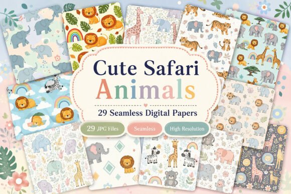 Download Cute Safari Animals Seamless Digital - Animals Collection