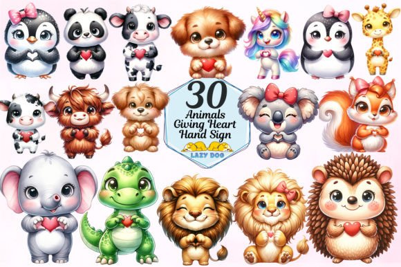 Download Animals Giving Heart Hand Sign Bundle - Animals Collection