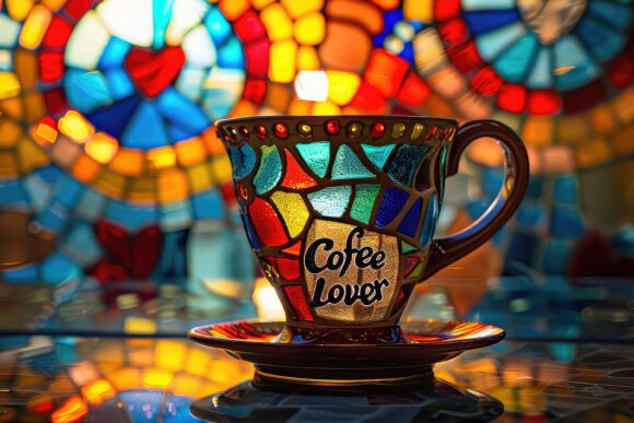 Download Stained Glass Coffee Cup Background Wall - Premium Resources